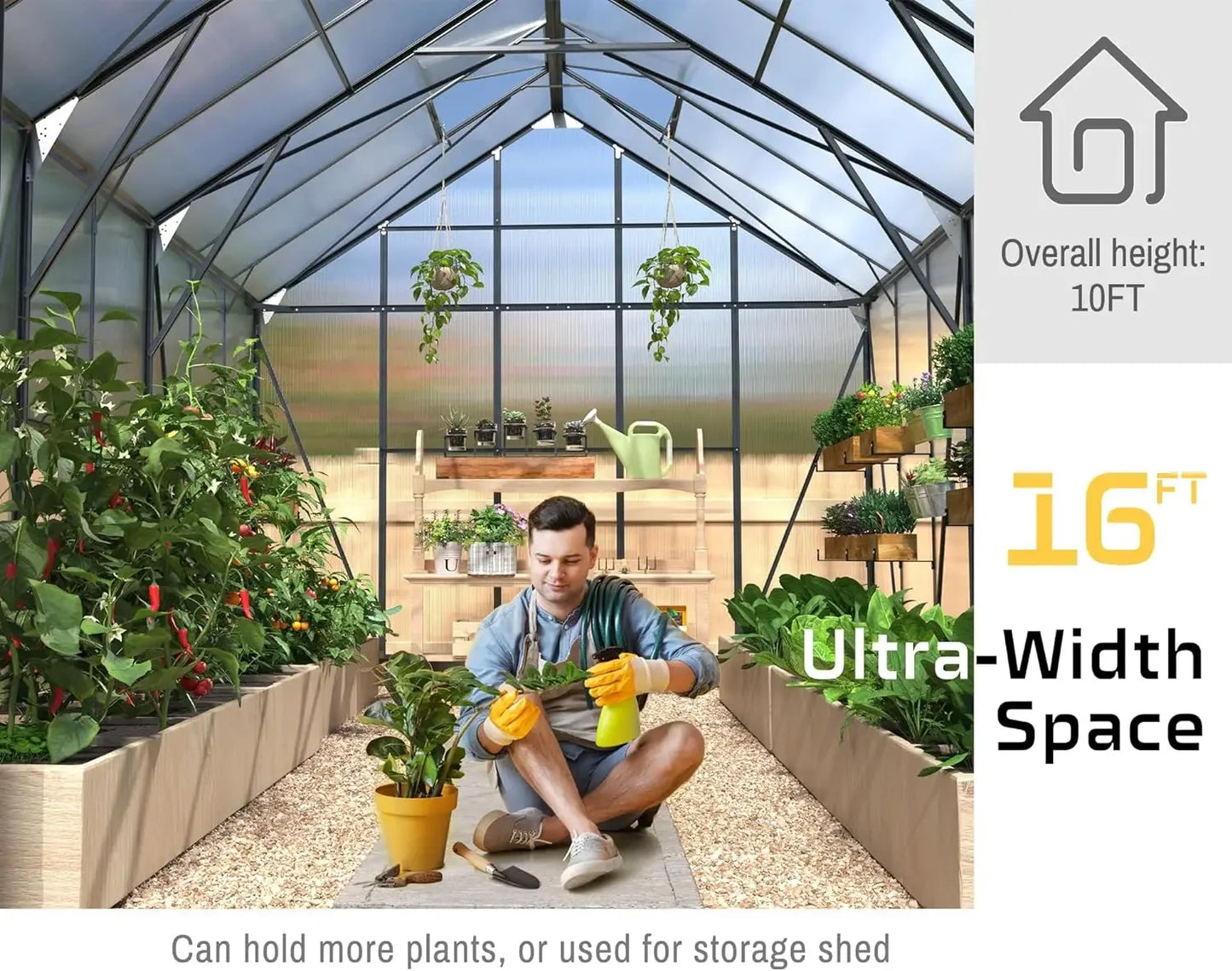 10 x 16 x 10 Ft Large Walk-in Premium Plant Greenhouse