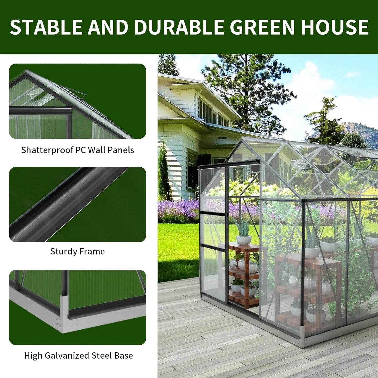 6 x 12 Ft Greenhouse with 2 Vents & Sliding Door