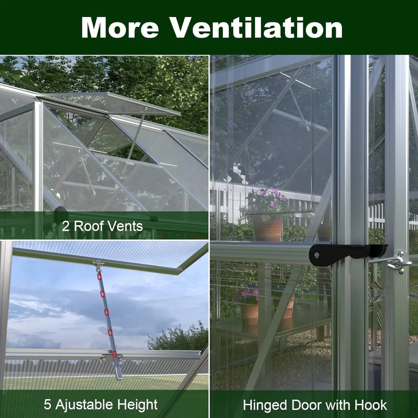 8 x 6 x 7 Ft Hybrid Polycarbonate Greenhouse with Lockable Hinged Door