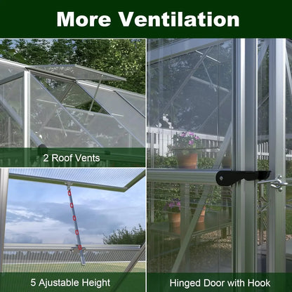 8 x 6 x 7 Ft Hybrid Polycarbonate Greenhouse with Lockable Hinged Door