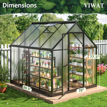 6 x 7.5 Ft Single Swing Door Polycarbonate Greenhouse - Black