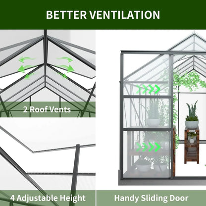 6 x 8 Ft Mini Greenhouse with 2 Vents & Sliding Door