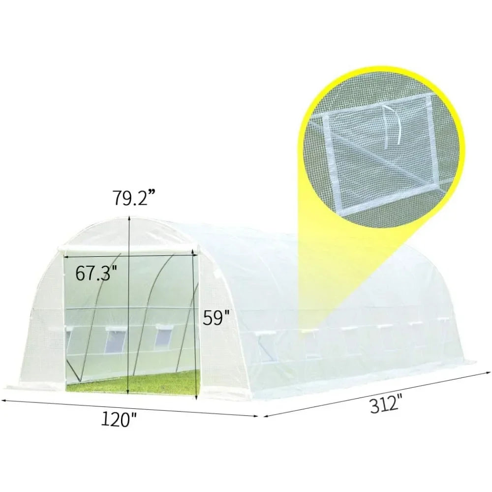 26' X 10' X 6.6' Greenhouse Large Gardening Heavy Duty Steel Frame