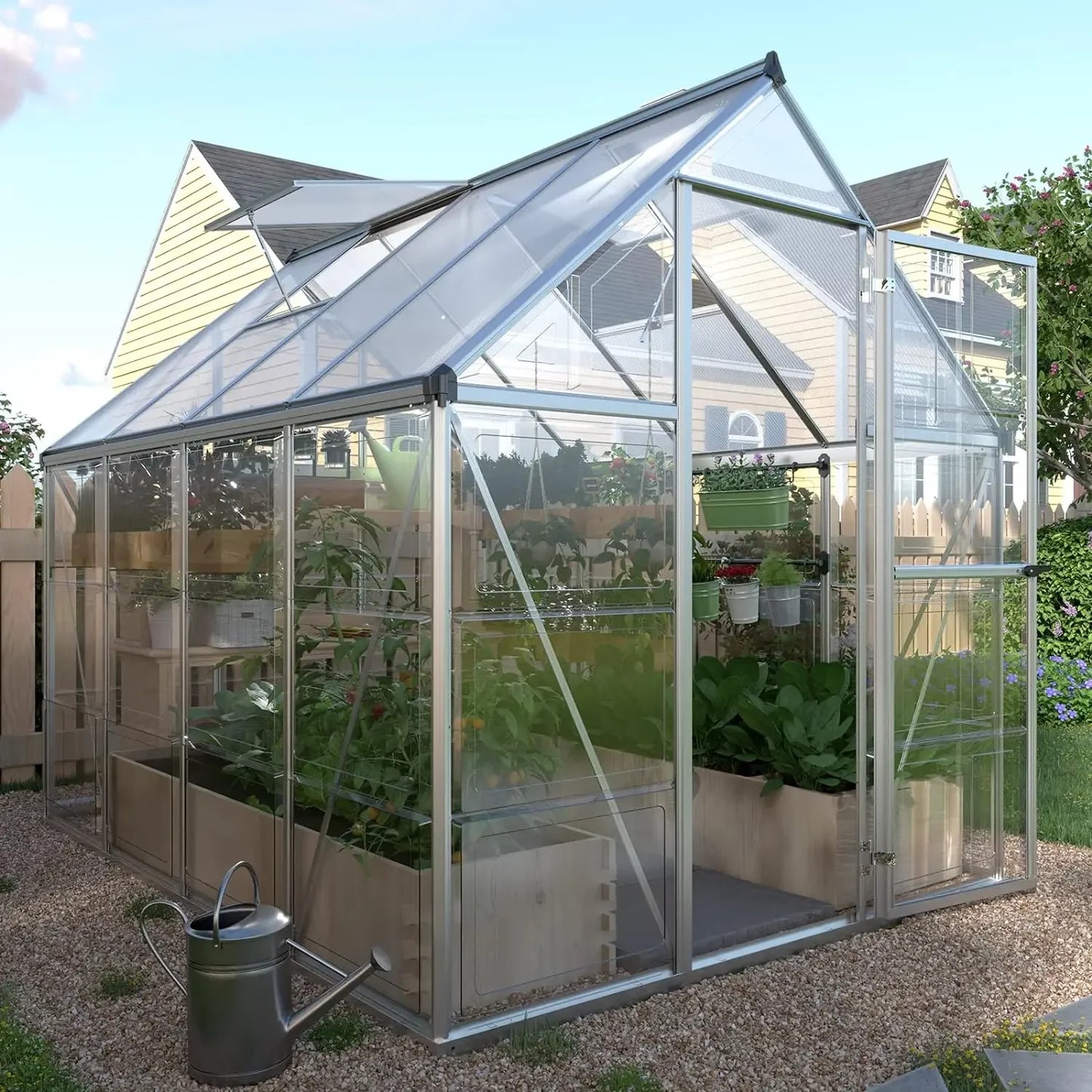 8 x 6 x 7 Ft Hybrid Polycarbonate Greenhouse with Lockable Hinged Door