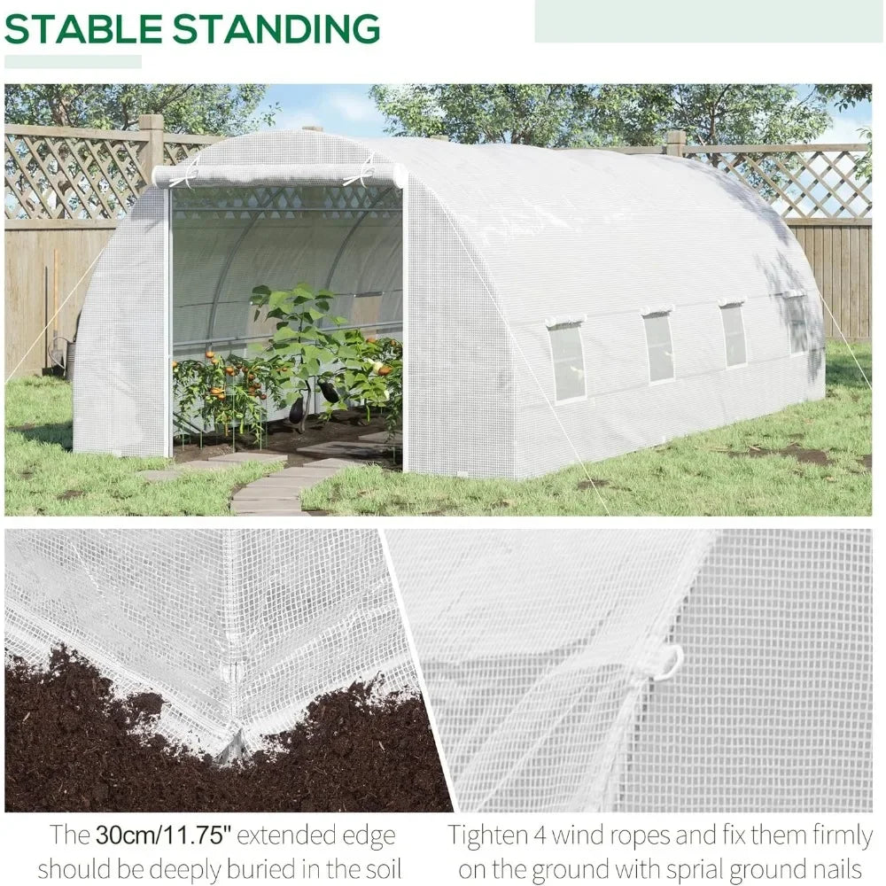 20' X 10' X 7' Walk-in Tunnel Greenhouse with Zippered Door & 8 Mesh Windows