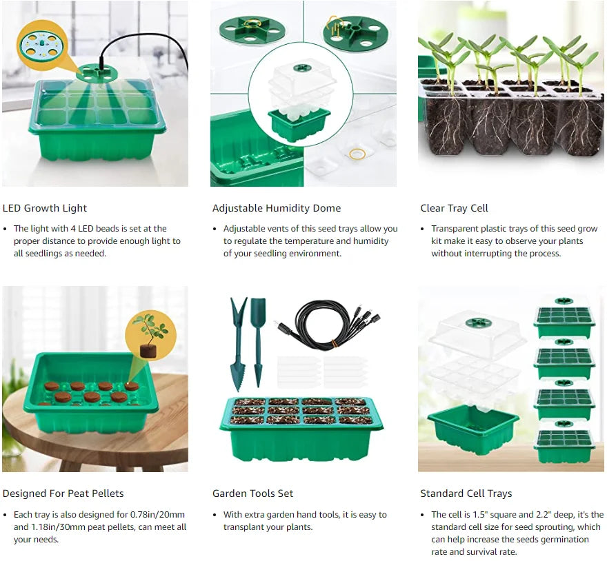 12 Site Seedling Tray Full Spectrum Grow Light