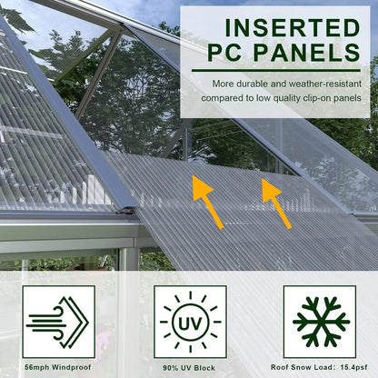 8 x 6 x 7 Ft Hybrid Polycarbonate Greenhouse with Lockable Hinged Door