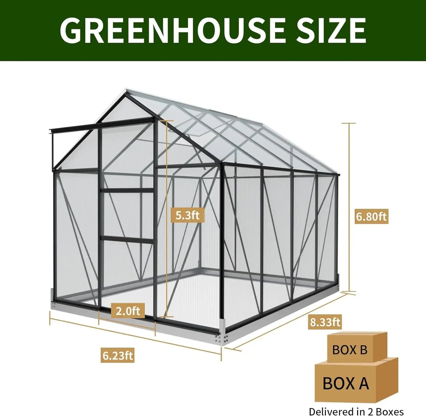 6 x 8 Ft Mini Greenhouse with 2 Vents & Sliding Door