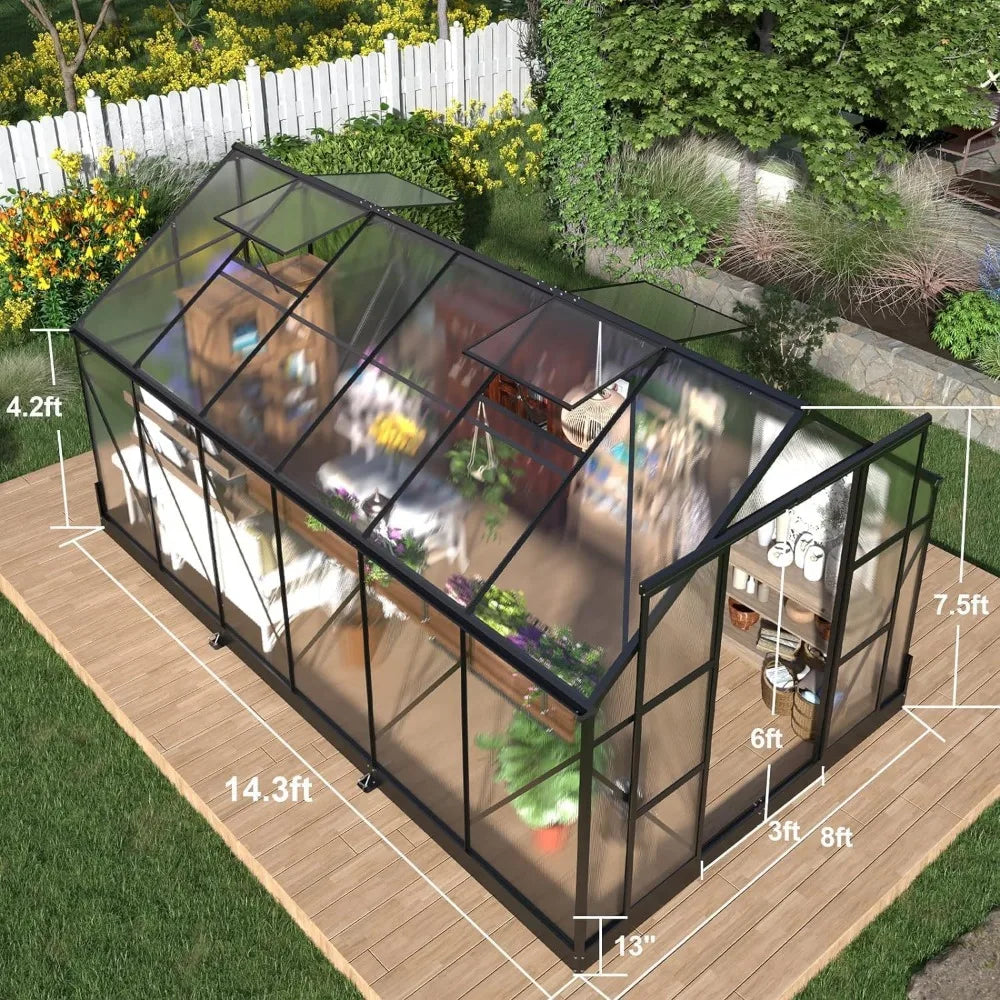 8 x 14 x 7 Ft Double Sliding Doors Large Premium Greenhouse