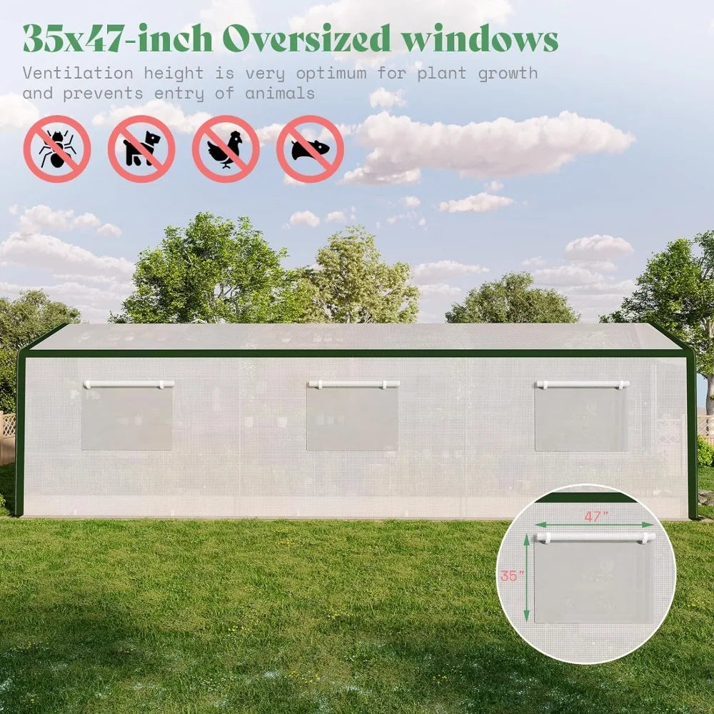 30x10x8.5 Ft Large Greenhouse with 6 Large Windows & Upgraded Swing Door