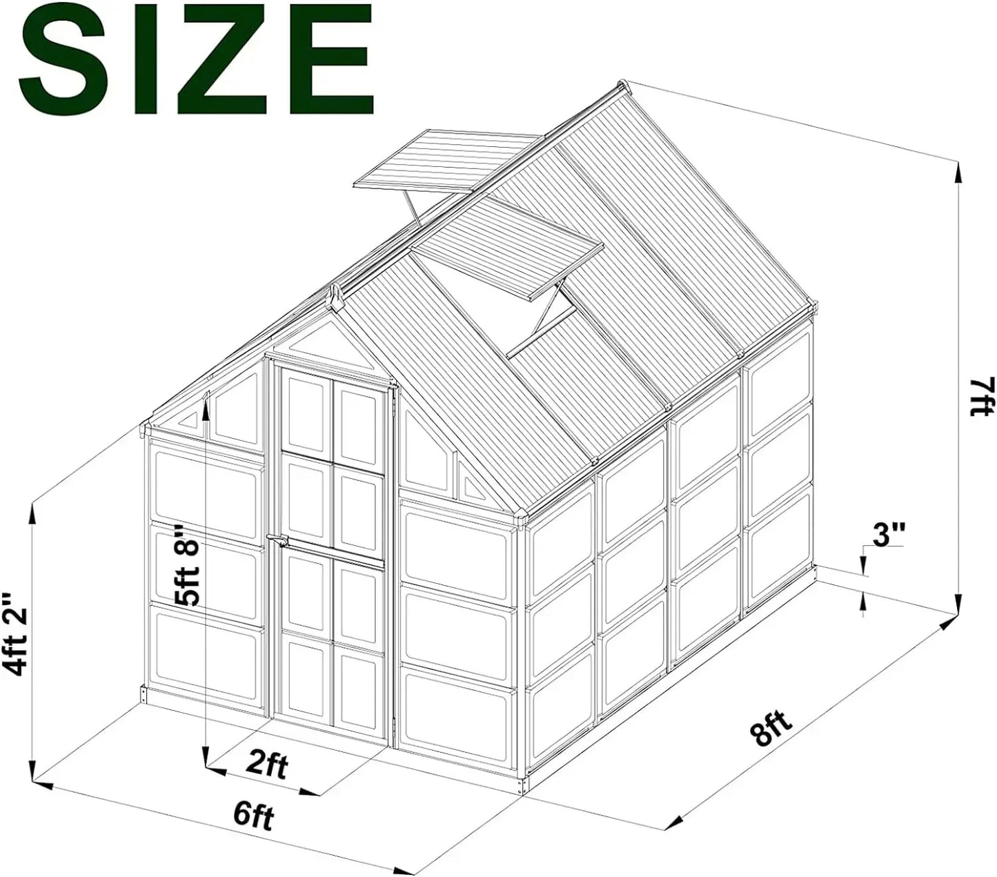 8 x 6 x 7 Ft Hybrid Polycarbonate Greenhouse with Lockable Hinged Door