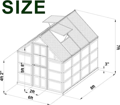 8 x 6 x 7 Ft Hybrid Polycarbonate Greenhouse with Lockable Hinged Door