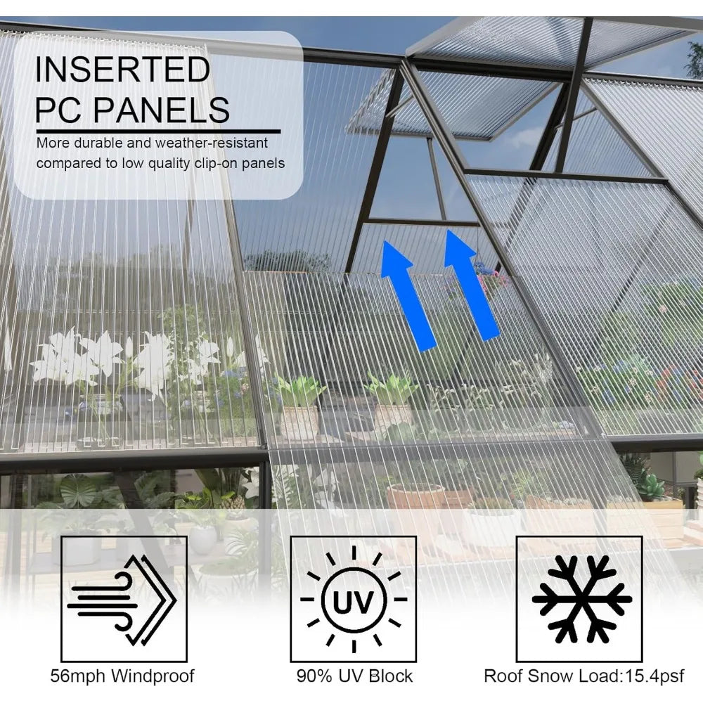 8 x 10 x 7.5 Ft Transparent Polycarbonate Greenhouse - Photosynthesis Enhancer