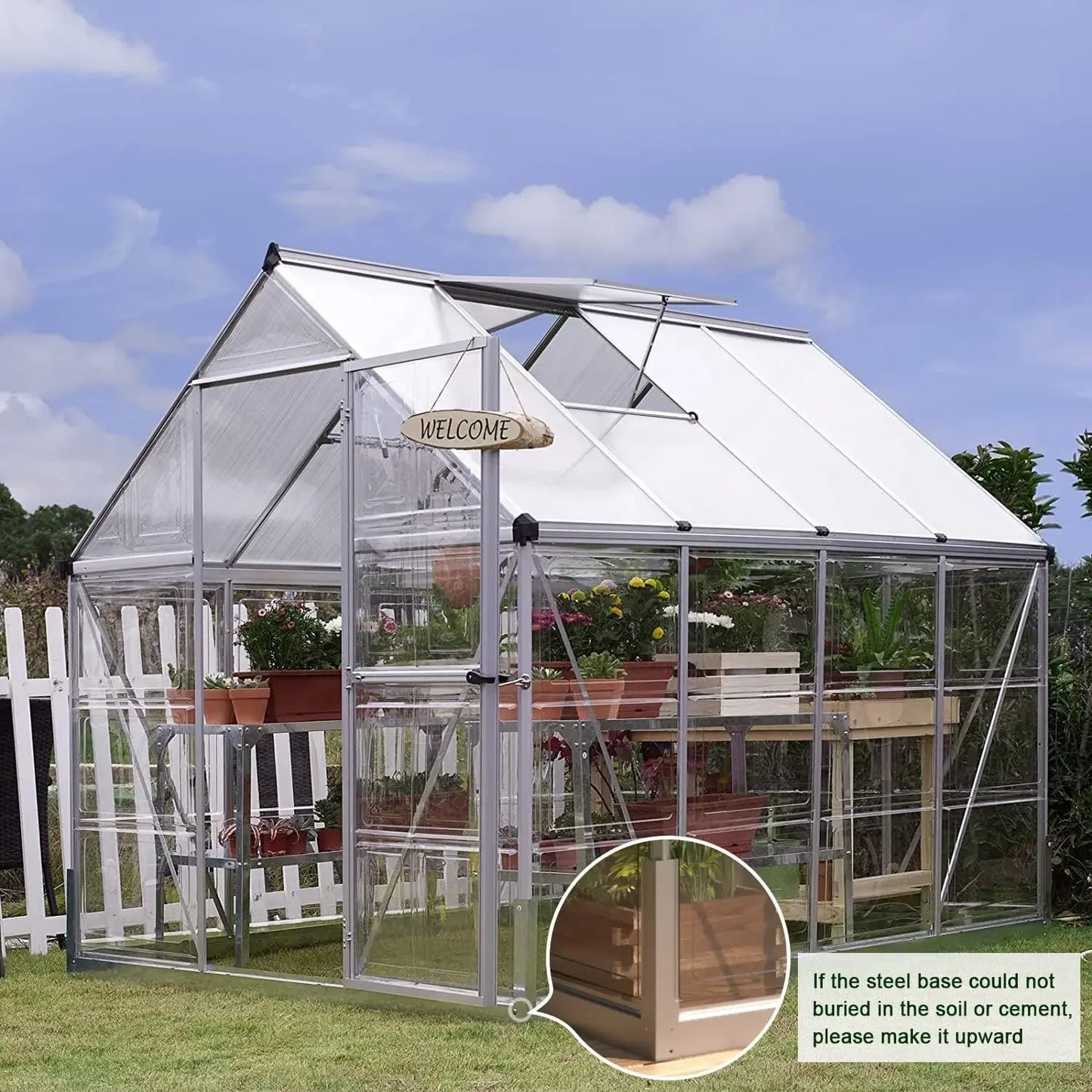 8 x 6 x 7 Ft Hybrid Polycarbonate Greenhouse with Lockable Hinged Door