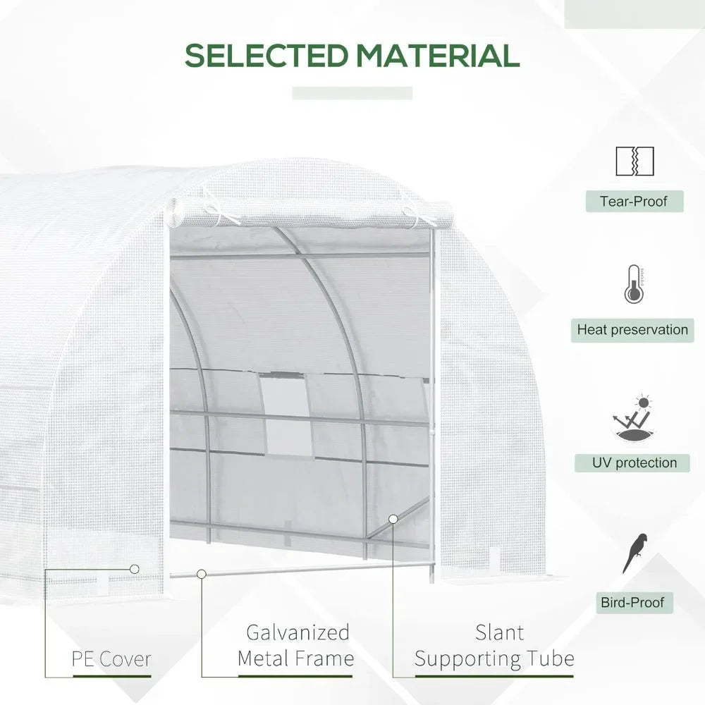 20' X 10' X 7' Walk-in Tunnel Greenhouse with Zippered Door & 8 Mesh Windows