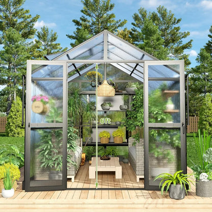 8 x 10 x 7.5 Ft Double Swing Doors Polycarbonate Greenhouse - Black