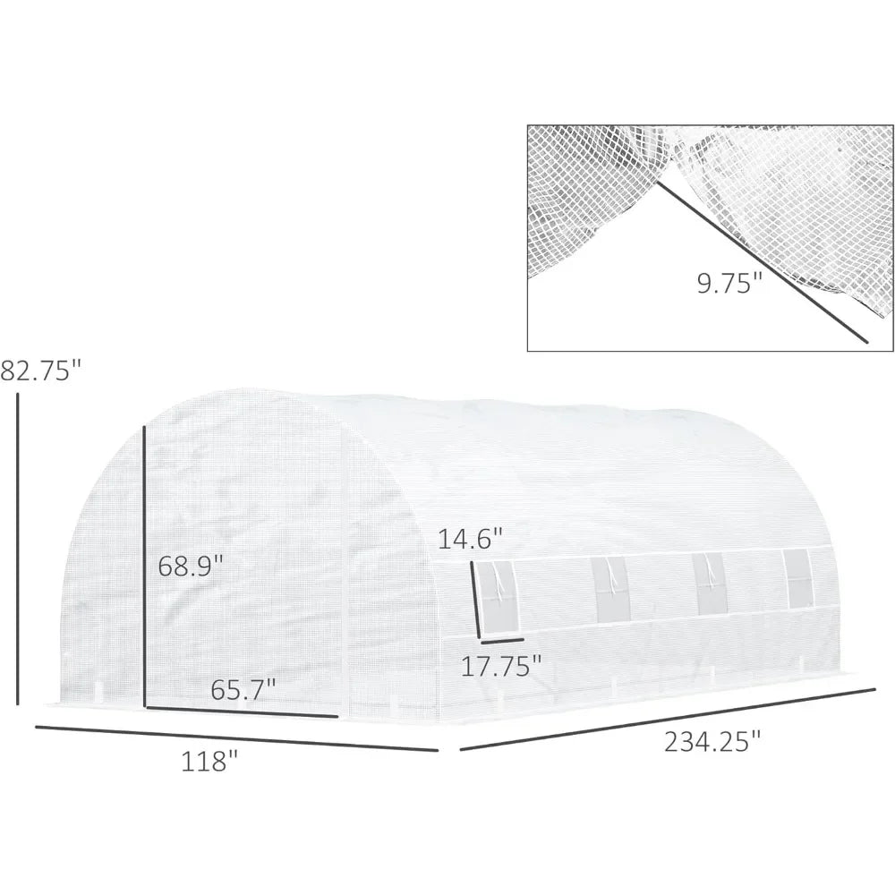 20' X 10' X 7' Walk-in Tunnel Greenhouse with Zippered Door & 8 Mesh Windows