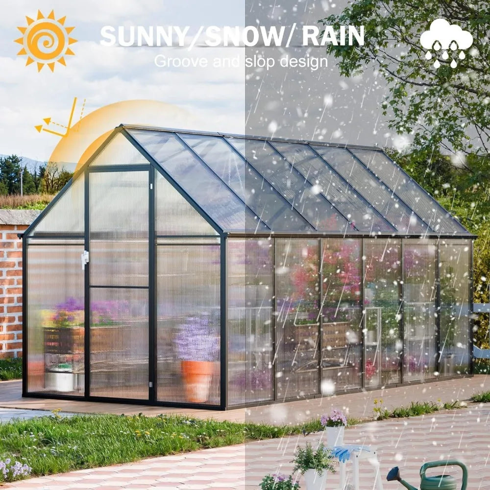 8 x 6 - 12 x 10 Ft Easy Assemble Aluminum Polycarbonate Greenhouse