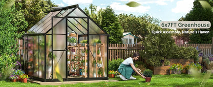 6 x 7.5 Ft Single Swing Door Polycarbonate Greenhouse - Black